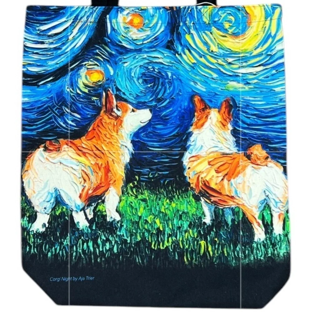 Aja Trier - 2/$35 - ‘Starry Night - Corgi’ Tote Bag. NWT. 15”x16”. *Last one! - Picture 2 of 4
